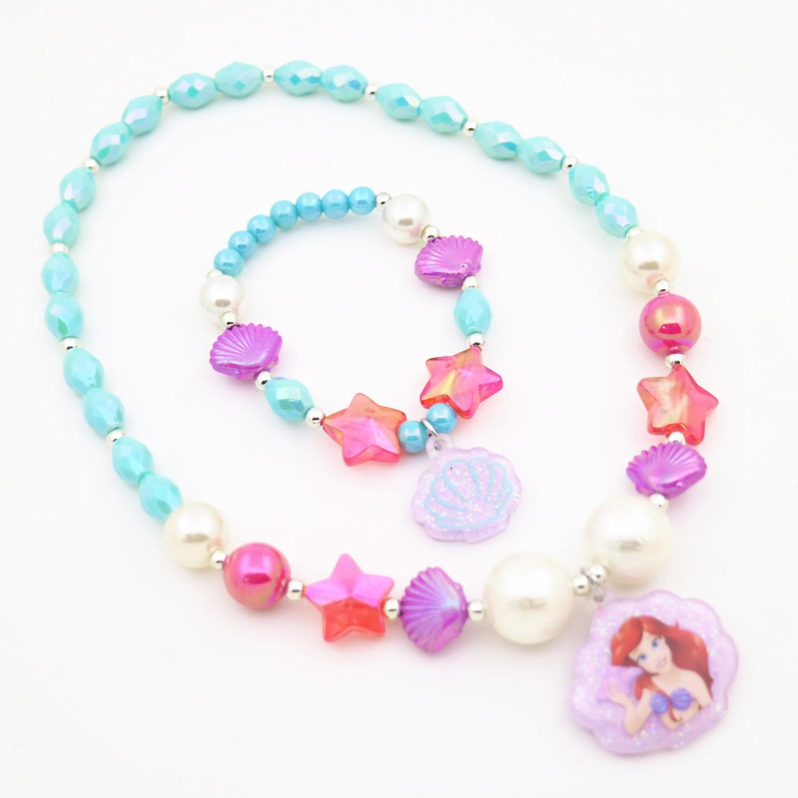 Children Beaded Necklace Bracelet Set Girls Star Shell Shaped Pendant Jewelry Sets Birthday Gift