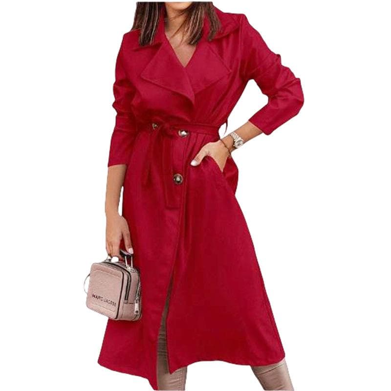 Autumn and Winter Extended Women's Coat Large Size Trench Coat Lace-up Jacket 2XL