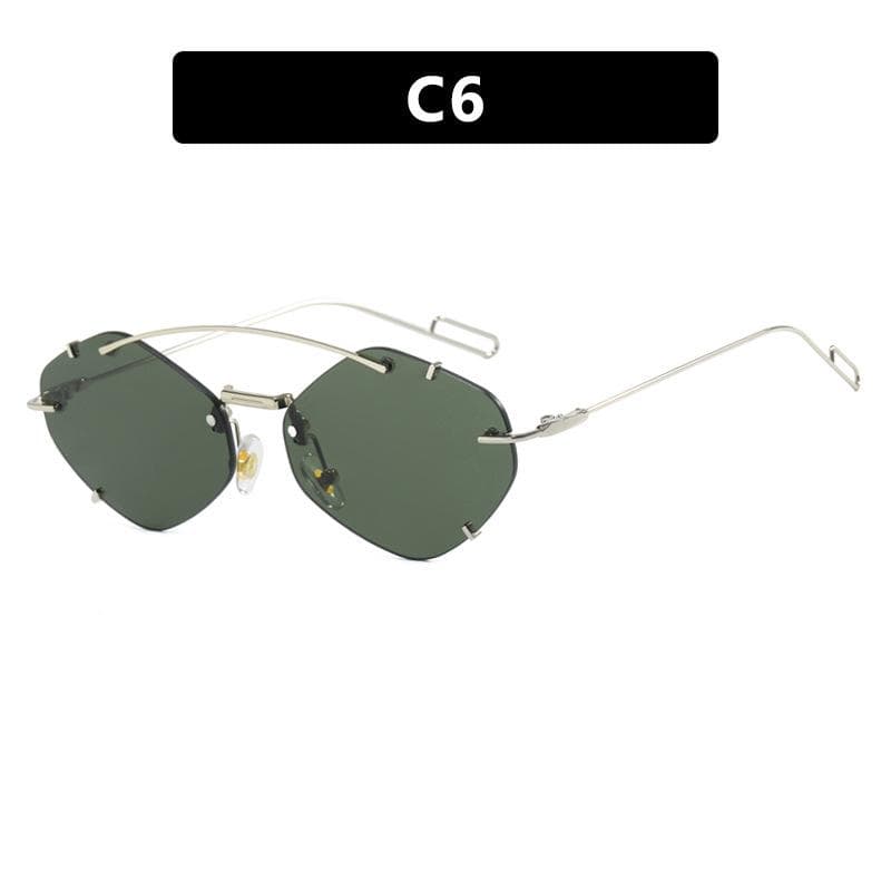 Fashion Rimless Polygonal Sunglasses Women Double Bridge Glasses Retro UV400 Sun Glass Shades Luxury Designer Eyewear