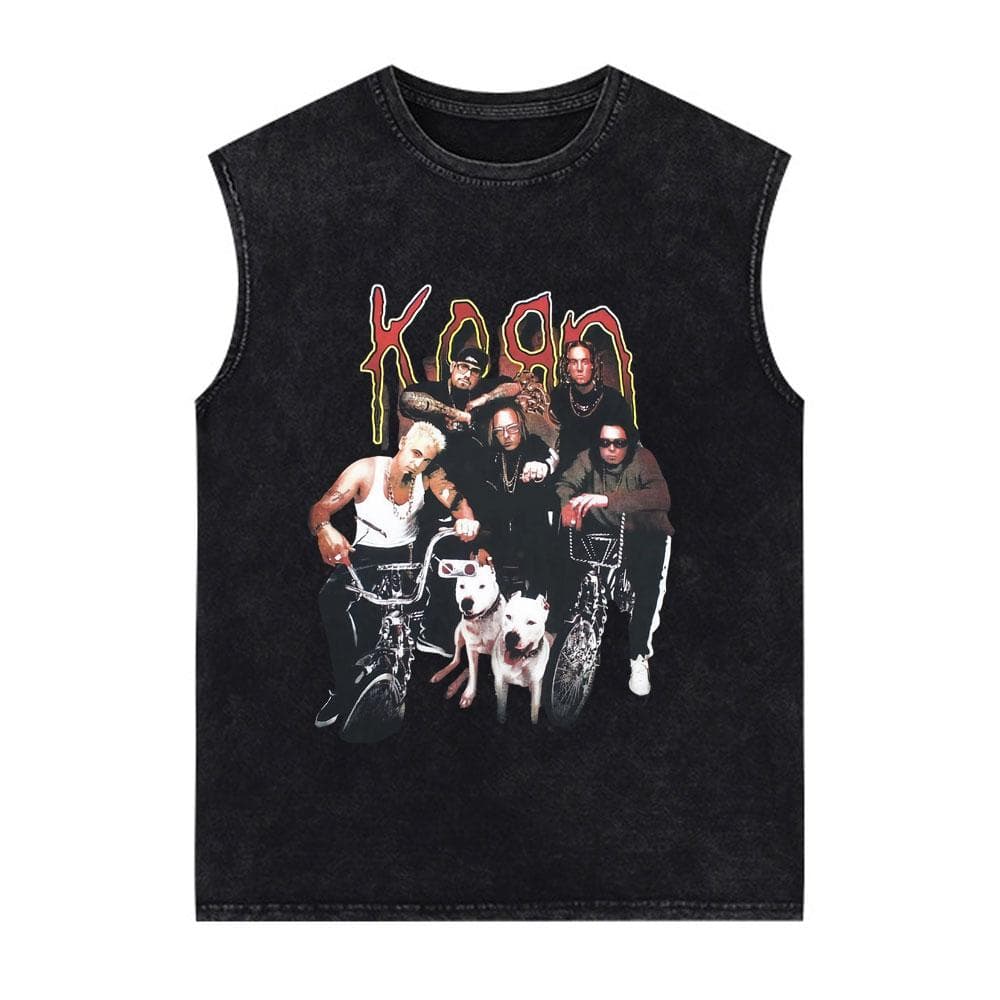 Korn Follow The Leader Rock Band Vintage Washed Tank Tops Men's Gothic Sleeveless Vest Cotton Oversized T-shirts L