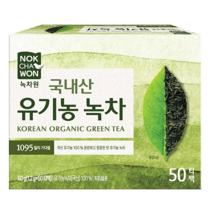Nokchawon Organic Pure Green Tea 50 Tea Bags — Clean & Refreshing Organic Tea 1 box