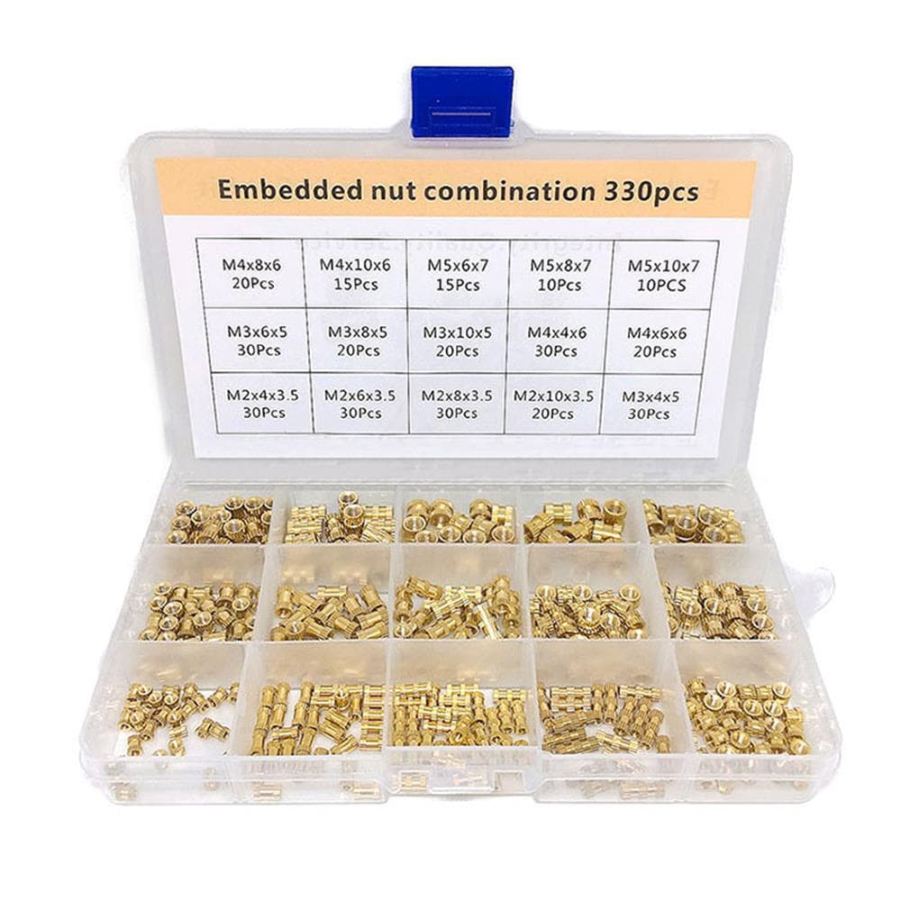 330pcs Embedded Nut Combination Copper Nut M2/M3/M4/M5 Brass Knurled Round Molded-in Insert Nut yellow
