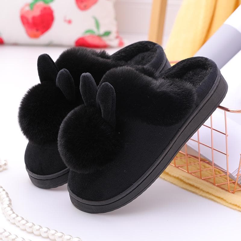 Women's Winter Home Furry Rabbit Ears Indoor Slippers Soft Comfort Footwear Shoe 36-37 black