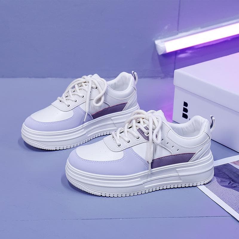 Spring New Small White Shoes Women's Round Toe Color Matching Women's Shoes Casual All-match Platform Shoes 40 purple