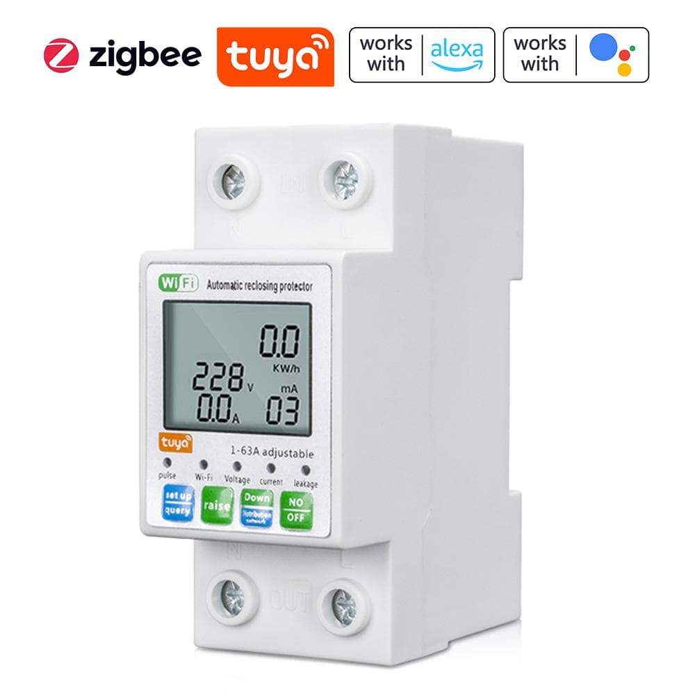 Tuya ZigBee Intelligent Automatic Reclosing Protector Multifunctional Current Voltage Meter LCD 0 multicolour