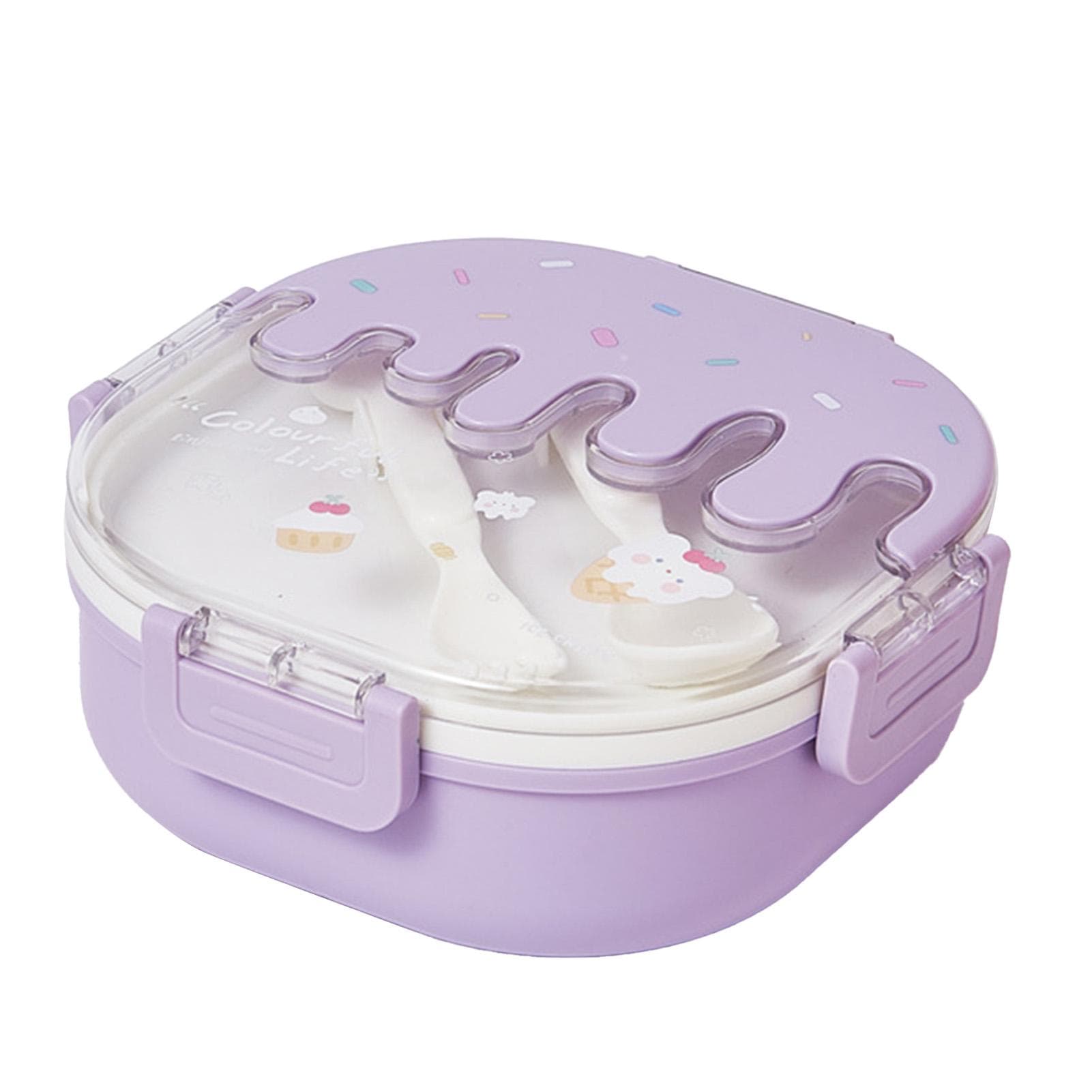 Bento Lunch Box for Kids Adults 3 Compartment Plastic Cute Ice Cream Lunch Snack Containers with purple
