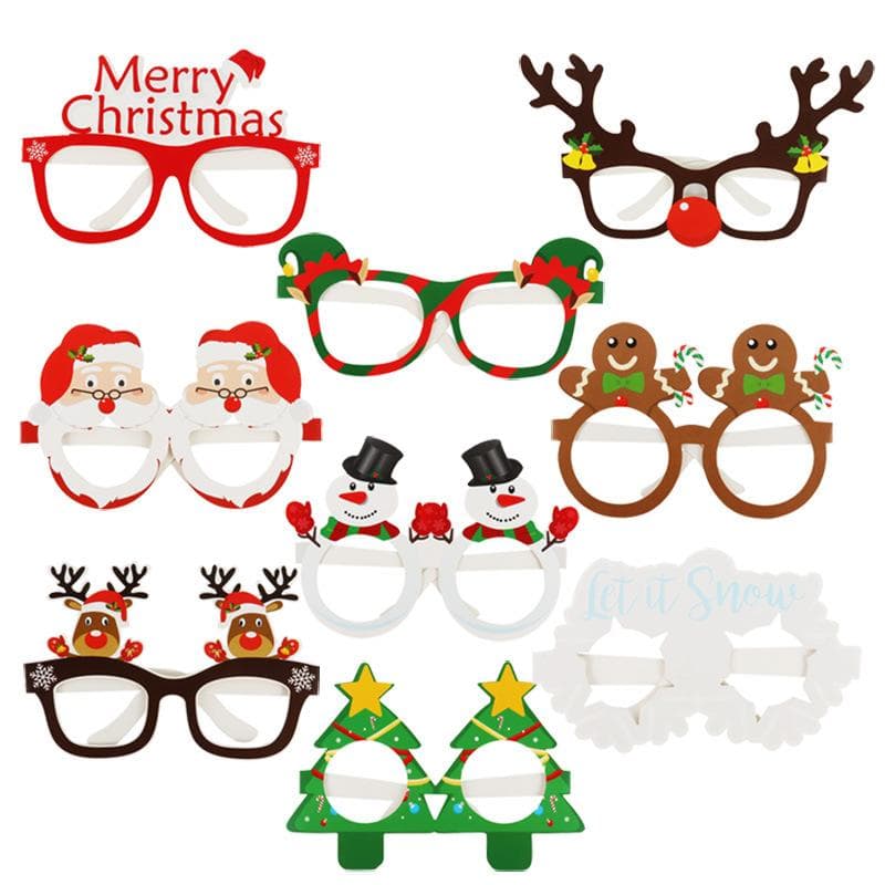 New 9PCS Christmas Paper Glasses Set Cute Funny Party Props for Kids Claus Snowman Tree Unisex Eyewear Photography