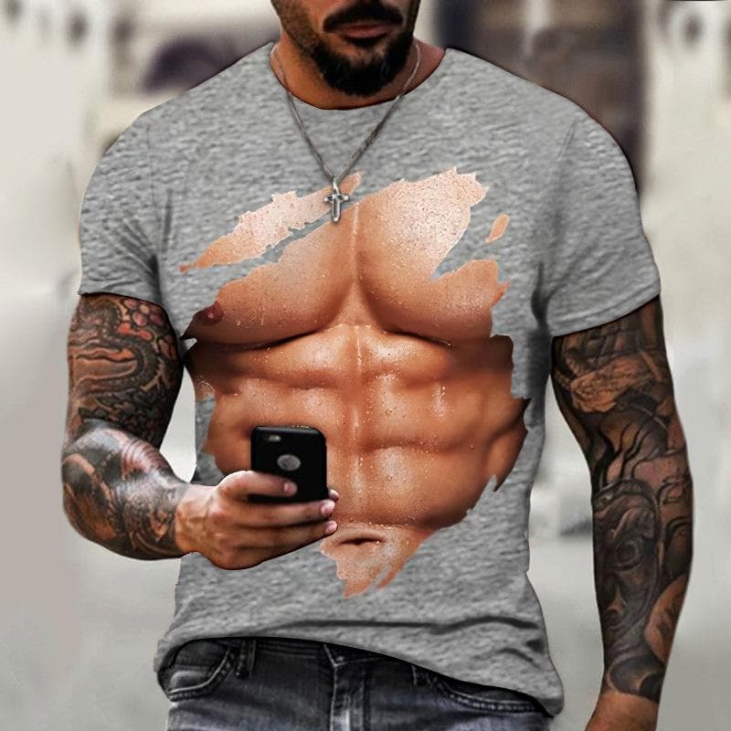 Muscle Men T-shirt Abdominal Muscle3D Printed Men's Fashion Personality Short Sleeve Summer Cool Streetwear Oversized Tops 5XL