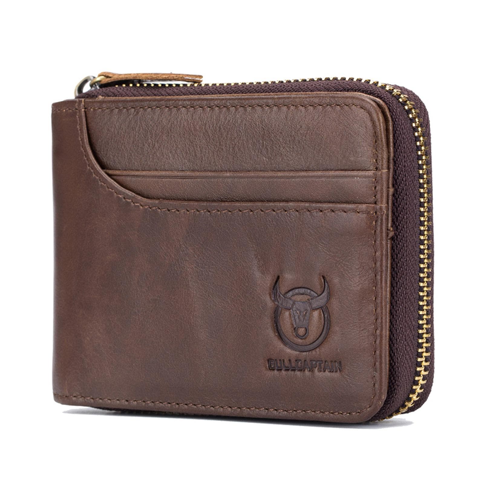 Leather Bifold Zipper Wallet for Travel Purse Pouch brown