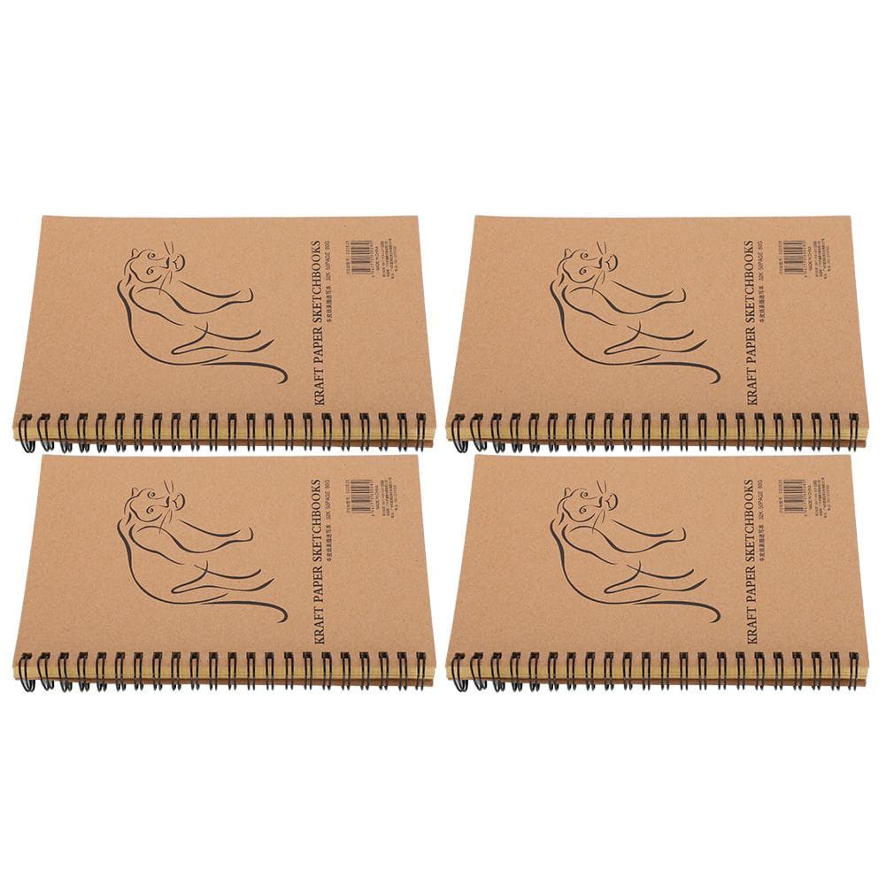 4Pcs Kraft Paper Sketchbook Retro Sketch Pad HandPainted Thick Art Drawing Coil Notebook