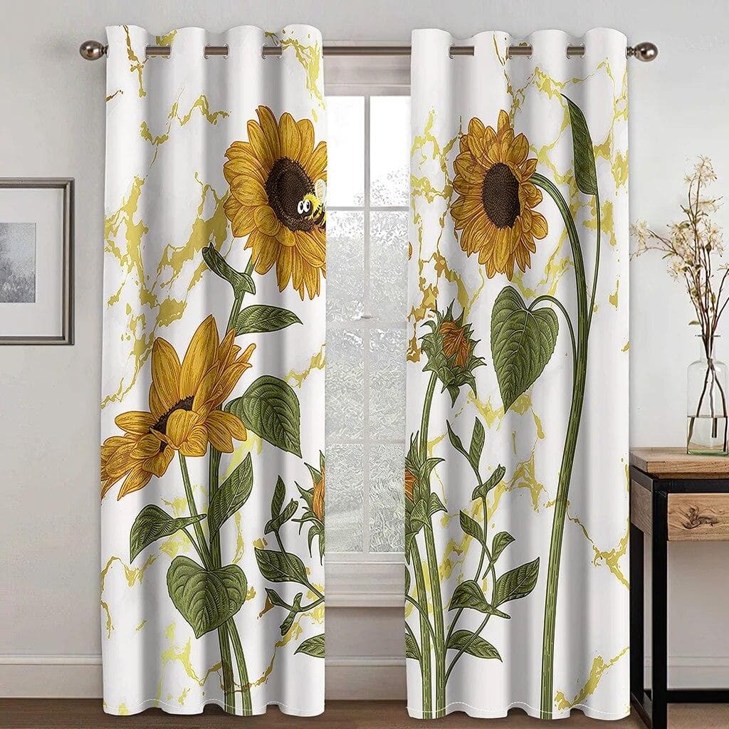 3D Flower Curtains For Living Room Bedroom Kitchen Black And White Vortex Three-dimensional Luxury Curtain For Windows Drapes W85xH200(CM)x2PCS-Grommet Top