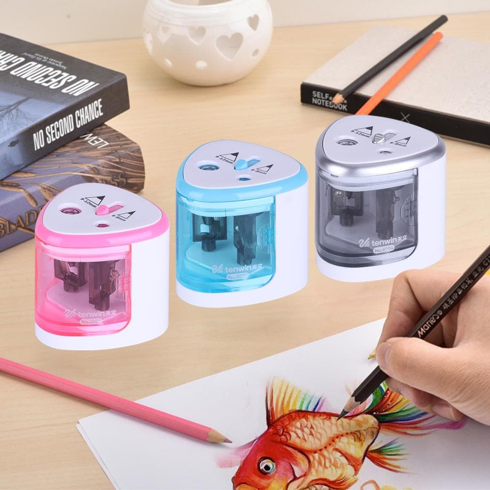 Multi-functional Automatic Electric Pencil Sharpener Battery Operated with 2 Holes(6-8mm / 9-12mm) silver