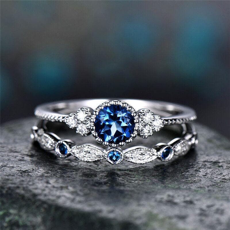 2-piece Set Fashion Princess Style Ring Girl Ring 8 blue
