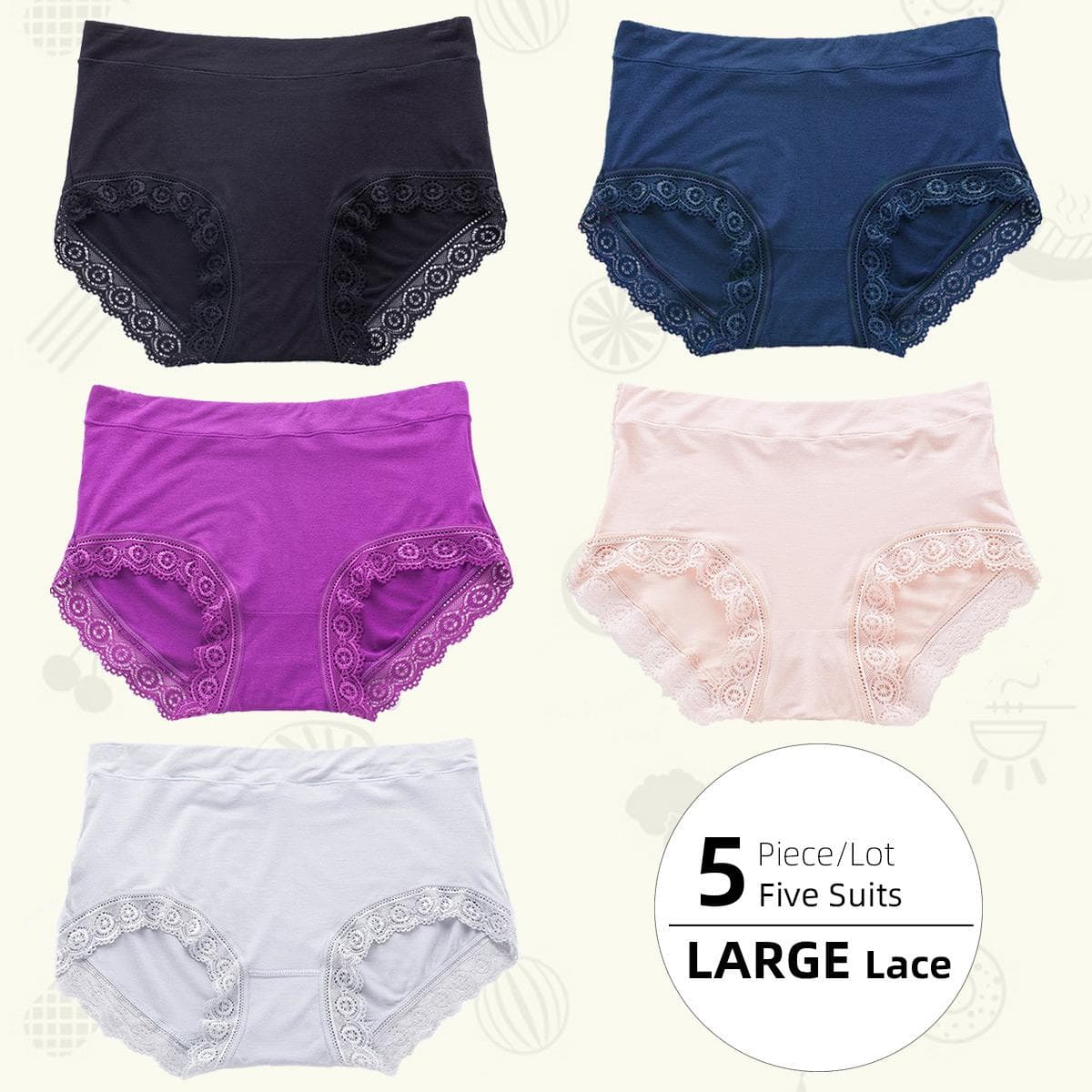 4-5Pcs/Lot Mid-High Waist Women's Panties Cotton Crotch Lace Breathable Tummy Large Size Women's Triangle Pants Underwear Briefs 3XL