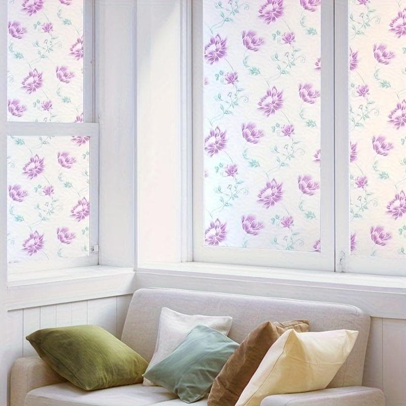 1 Roll 60cm Wideband Adhesive Purple Wildflower Pattern Window Film Window Stickers, Cuttable Glass Window Stickers Bathroom Office Kitchen Window 5m