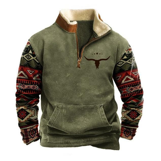 Mens Winter Vintage Print Fleece Collar Long Sleeved Stand Collar Warm Athletic Jackets 2XL green