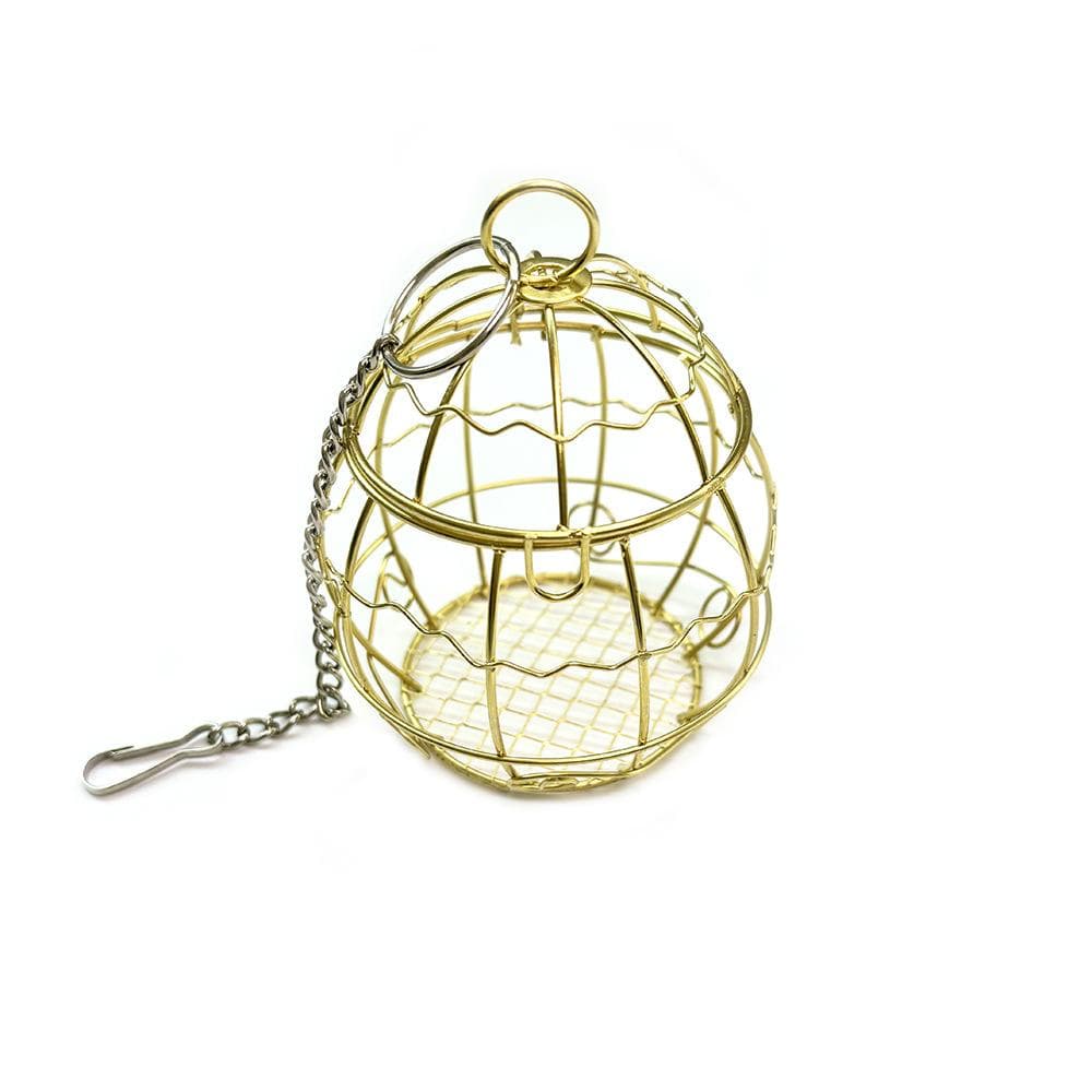 1pc Parrot toy metal cage Bird chewing toys Small pet hamster feeding toys basket Rabbit foraging Bird toys gold