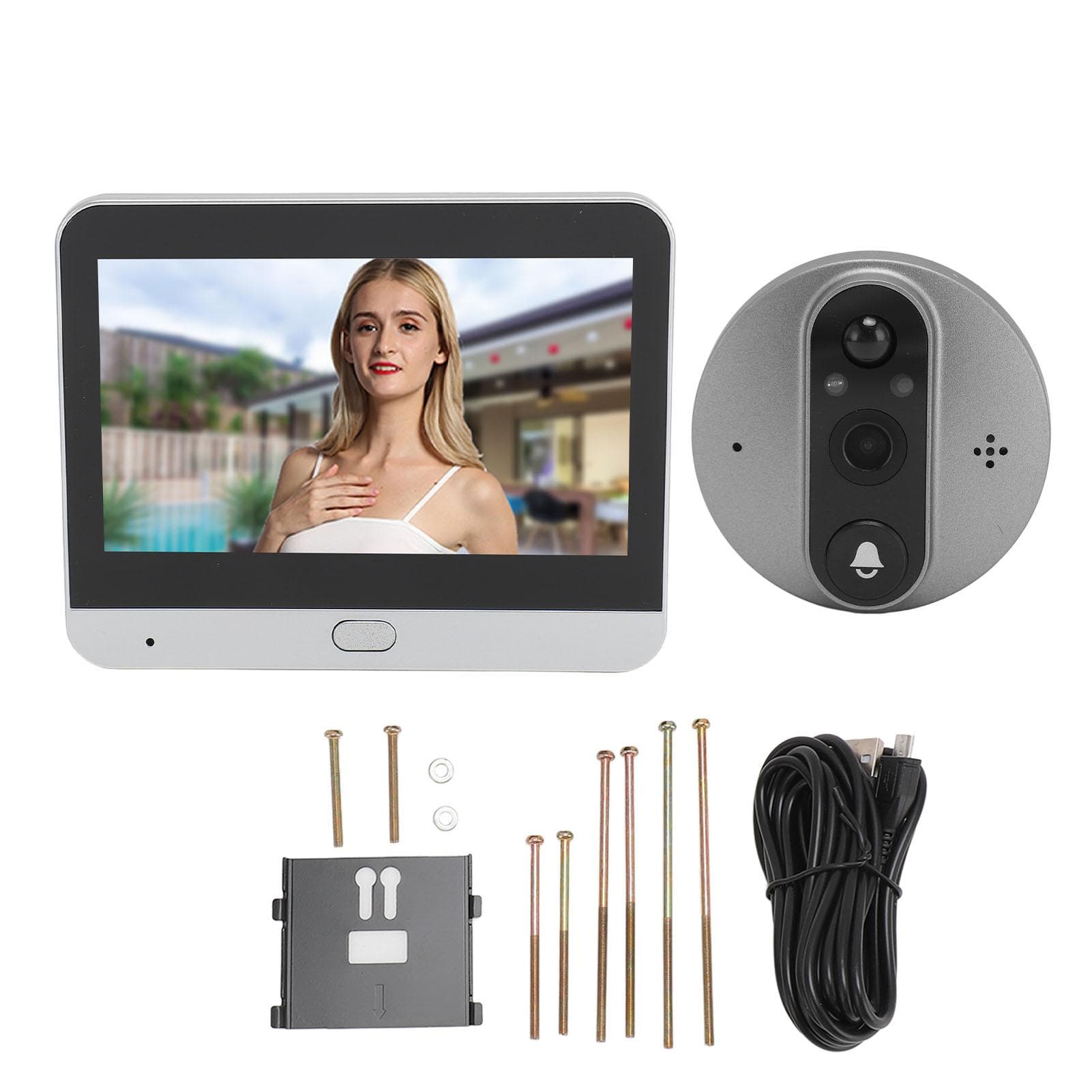 Digital Door Viewer Two Way Talk 1080P HD Wireless Video Peephole Doorbell Camera With 4.3in silver