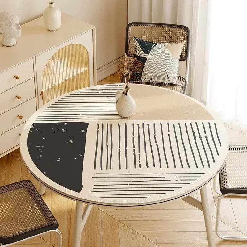Round Waterproof Tablecloth Pvc Oil-proof Anti-scalding Dining Table Mat Japanese Minimalist Style Home Decoration Tablecloths Diameter 140cm