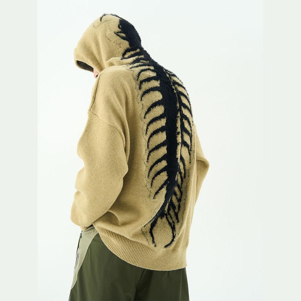 Men Centipede Pattern Sweater Hooded Sweater Retro High Street Women Trendy XL beige