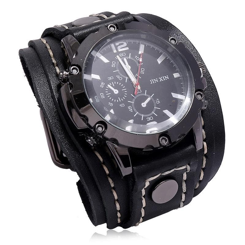 Punk Vintage Leather Watch Hand Stitched Leather Watch Steam Age Watch Men's Watch Hip Hop Watch black