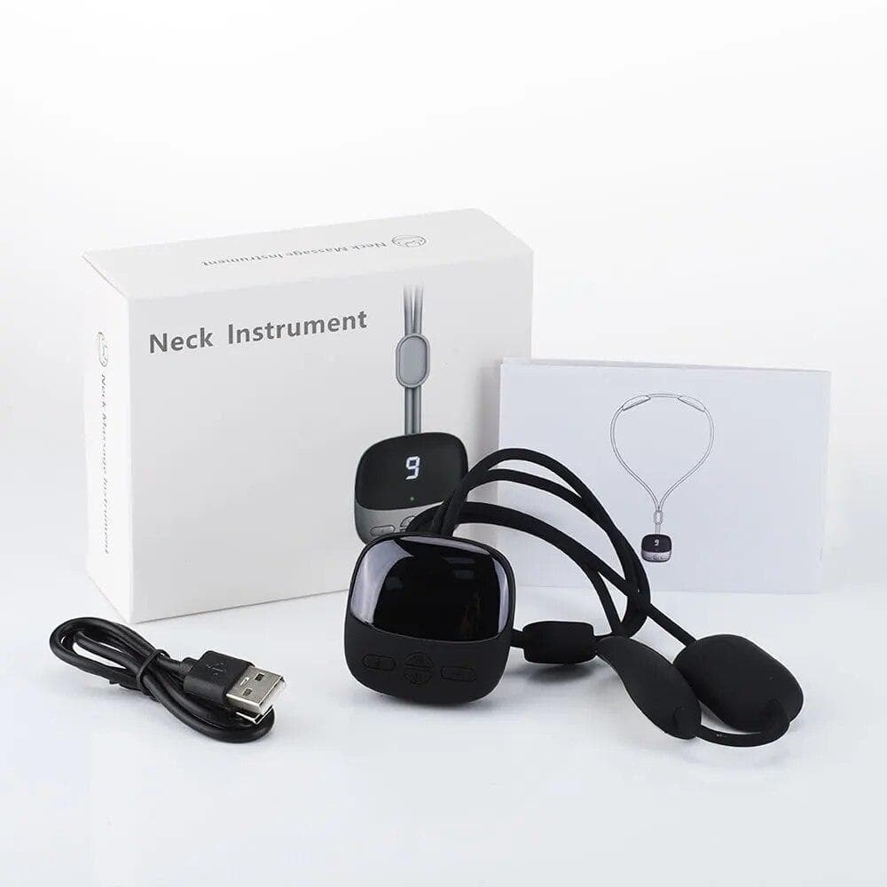 Portable Electric Neck Massager Micro-current Cervical Spine Massager 3 Gear Hot Compress Smart Neck Massage Relaxation Tool CN black