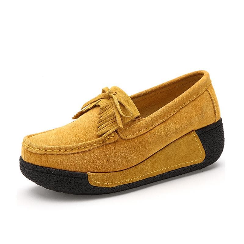 Summer Women Casual Shoes Suede Leather Slip-On Flats Platform Loafers 41 yellow