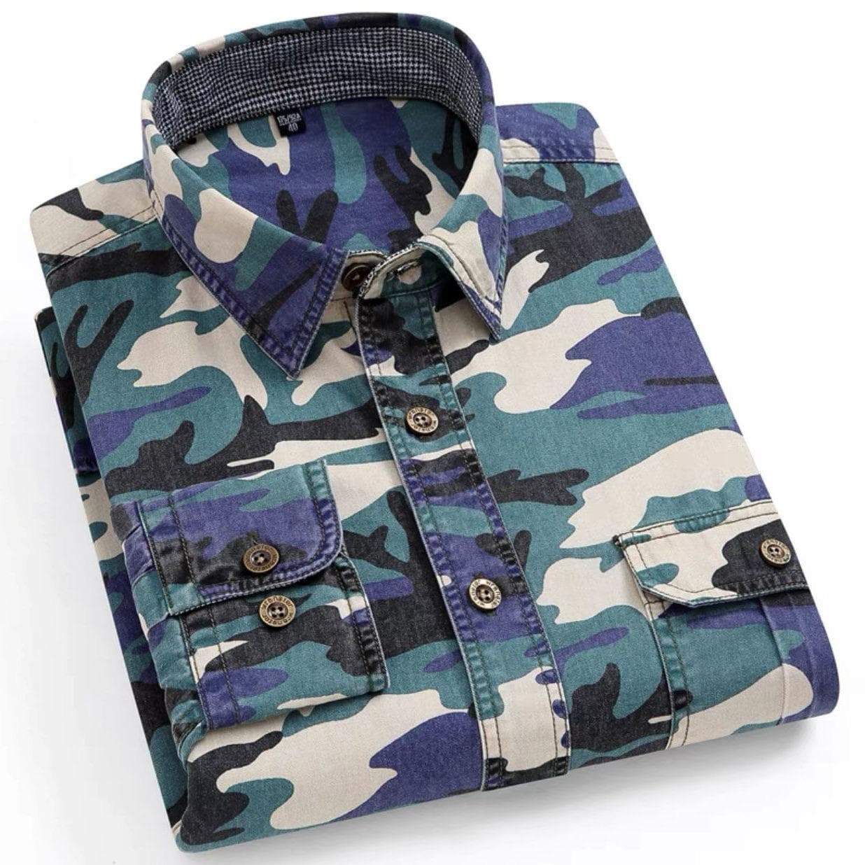 Men's Cotton Camouflage Cargo Shirts High Quality Outdoor Hiking Sports Long Sleeve Casual Shirts Men 43 blue/camouflage