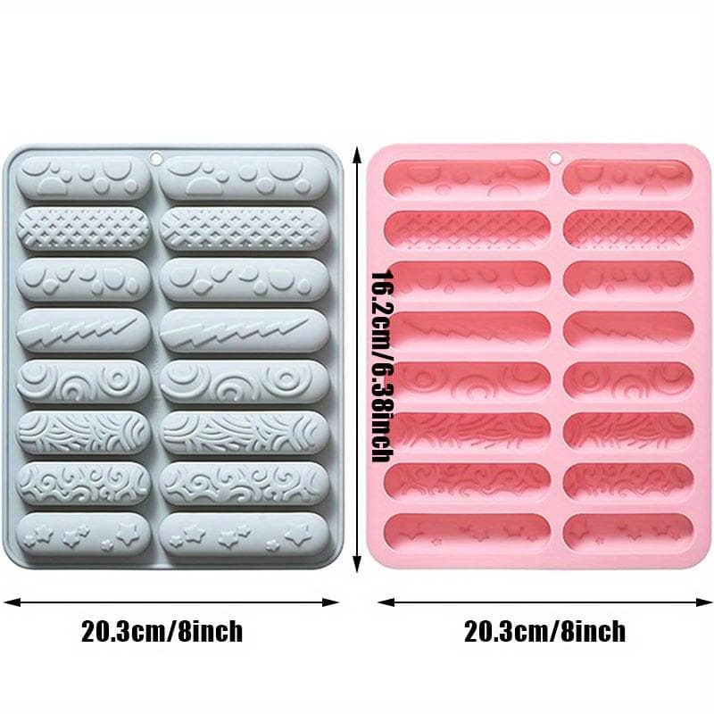2 Pack Chocolate Molds 16 Cavity Strip Silicone Molds Non-stick Pretzel Stick Mold for Cheese Stick Gummy Chocolate Bar Crayon Cupcake Decoration 2pcs