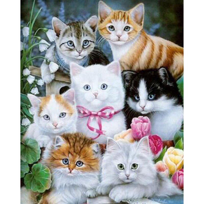 5D DIY Diamond Painting Cat Family Embroidery Cross Stitch Rhinestone Mosaic Painting 20X30CM