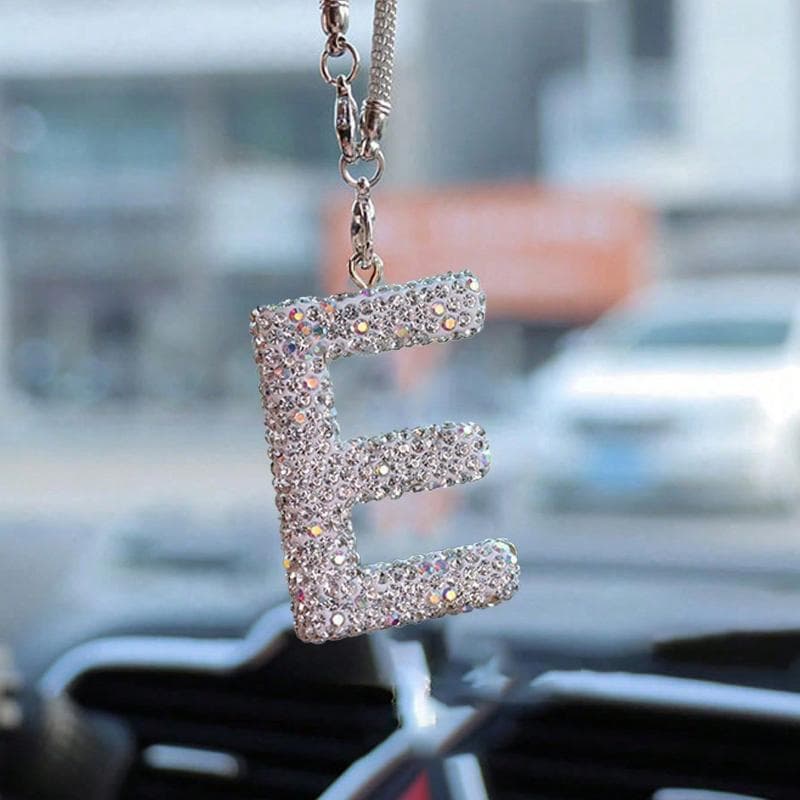 1pc Rhinestone A-Z Letter Car Rearview Mirror Pendant, Car Interior Decor