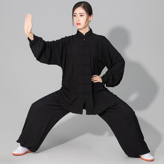 Women's Men's Soft Cotton Line Tai chi Suit Kung fu Wushu Martial Arts Uniform Wing Chun Jacket Pants XXXL black