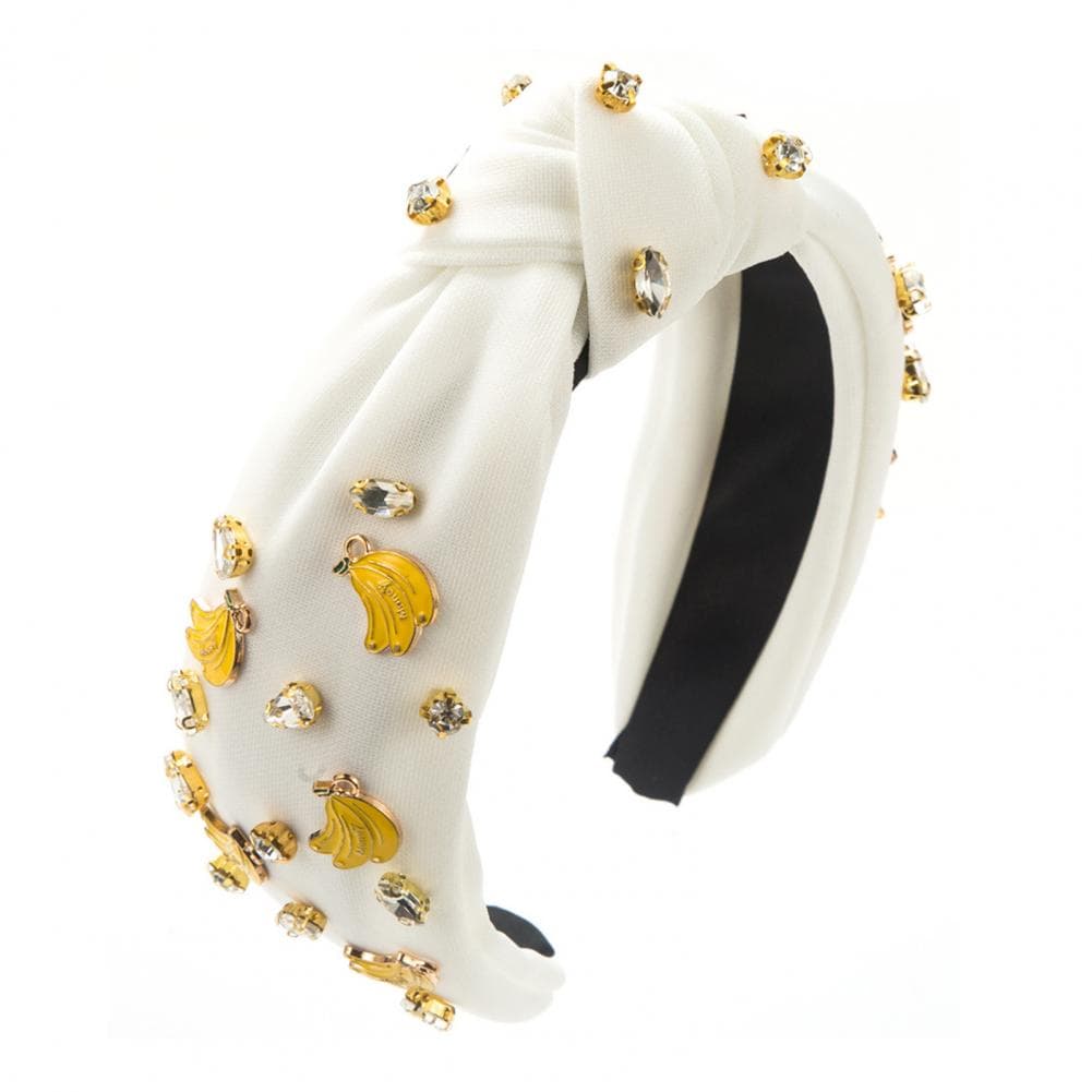 Women Hair Hoop Elastic Design Knot Wide Headgear Shiny Rhinestones Fruit Watermelon Pineapple Banana Decor Headband