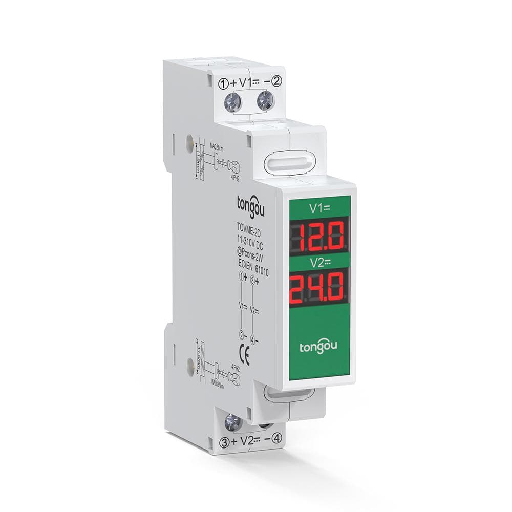 Compact DirectCurrent Voltage Meter DC11V-310V Intelligent LED Digital Display Voltmeter Rail Mount TOVME-2D white