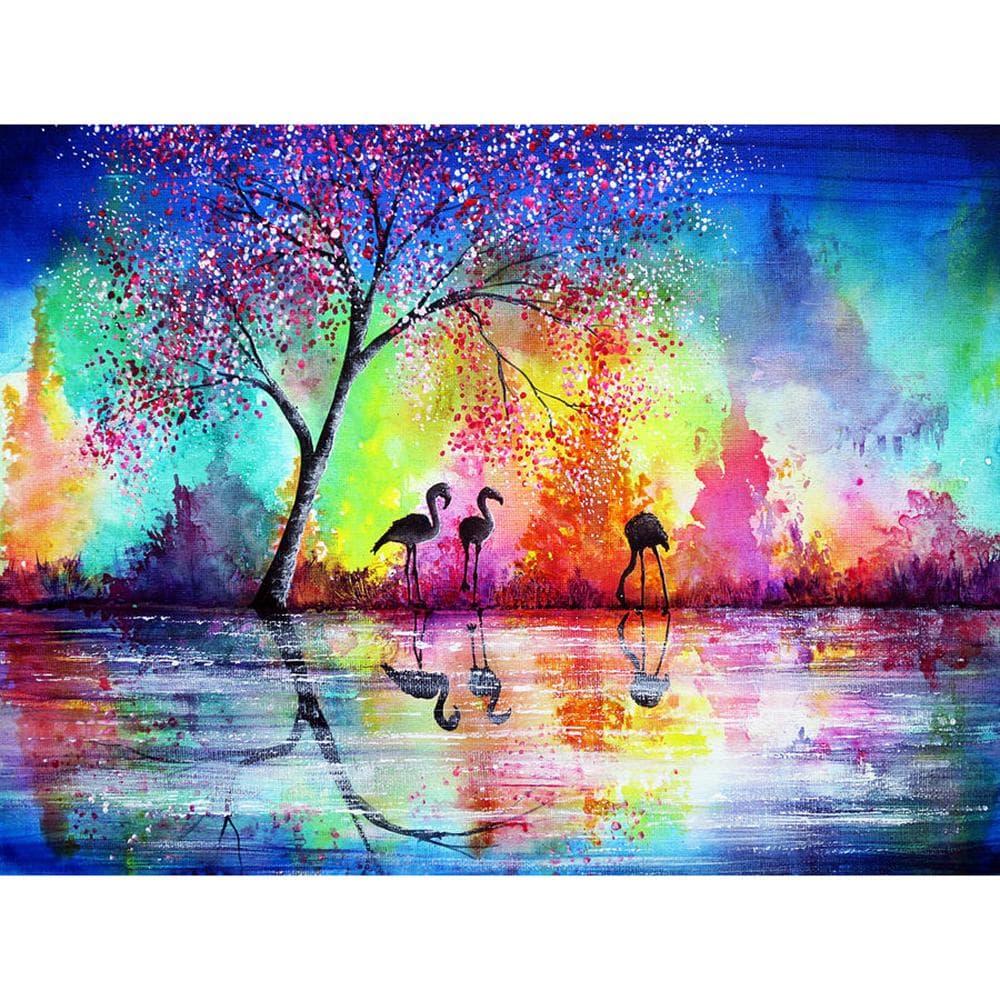 Diamond Embroidery Diamond Pink Tree & Flamingo Round Diamond Painting Cross Stitch Kits Home Decor 20X30CM