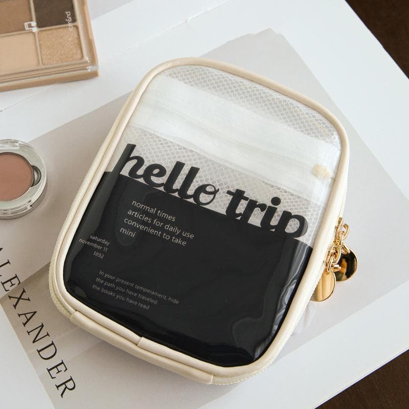 Mini Clear Travel Makeup Organizer Bag Small Cute Preppy Makeup Bag Cosmetic Zipper Toiletry Storage Clutch Coin Pouch for Women 15x12x4cm white