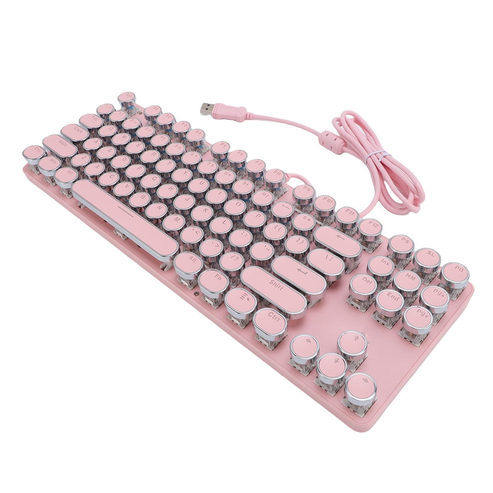 Gaming Keyboard 87 Key RGB Backlit Round Hat USB Blue Switch Mechanical Keyboard White pink