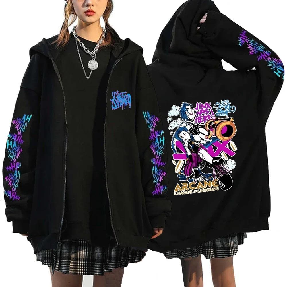 Arcane-Jinx Zipper Hoodie Monkey Graffiti Zip Up Jacket Men Women Game Lover Popular Sweatshirts HipHop Streetwear Pullover Gift 3XL