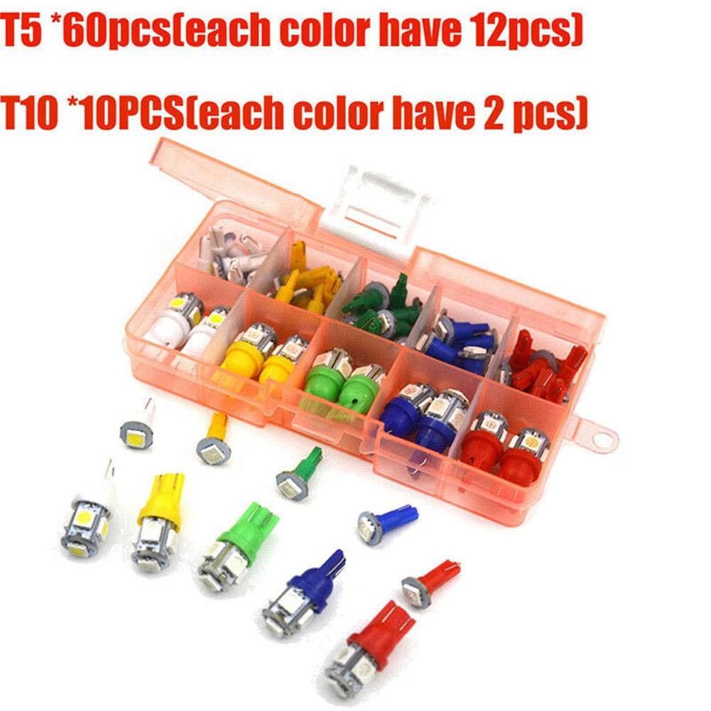 70Pcs Car T5+T10 LED Instrument Panel Cluster Plug Dash Light Bulb Indicator Set