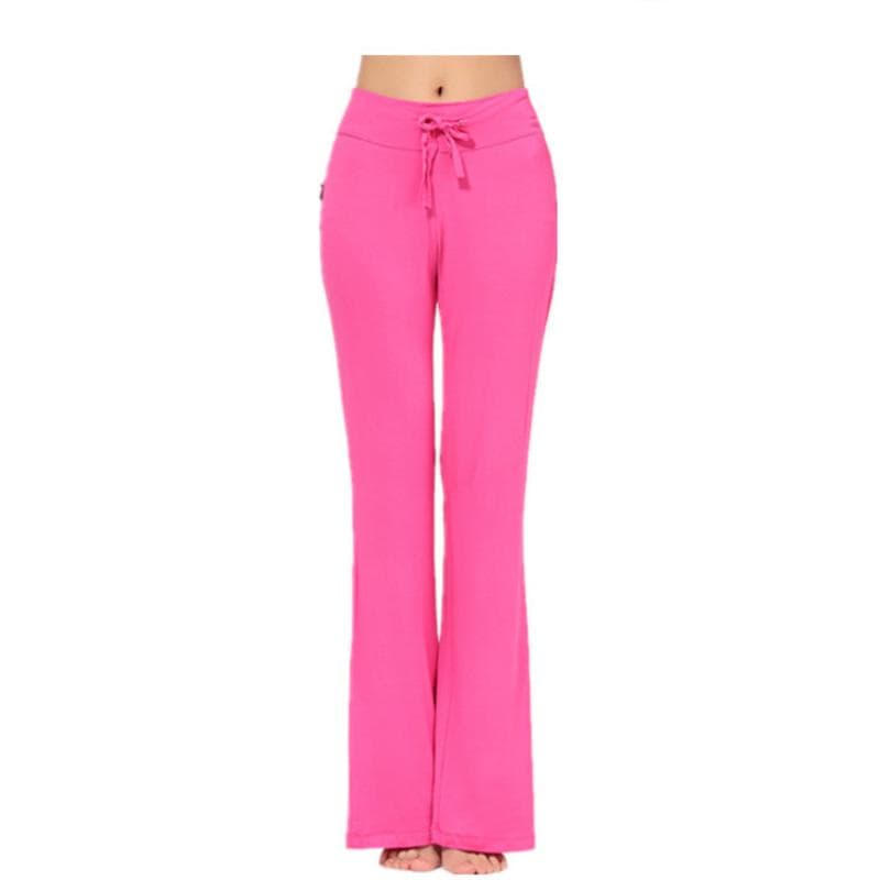 Auroth Solid Color Women High Waist Wide Leg Flared Pants Stretch Trousers Drawstring Sports Pants XXL rose red