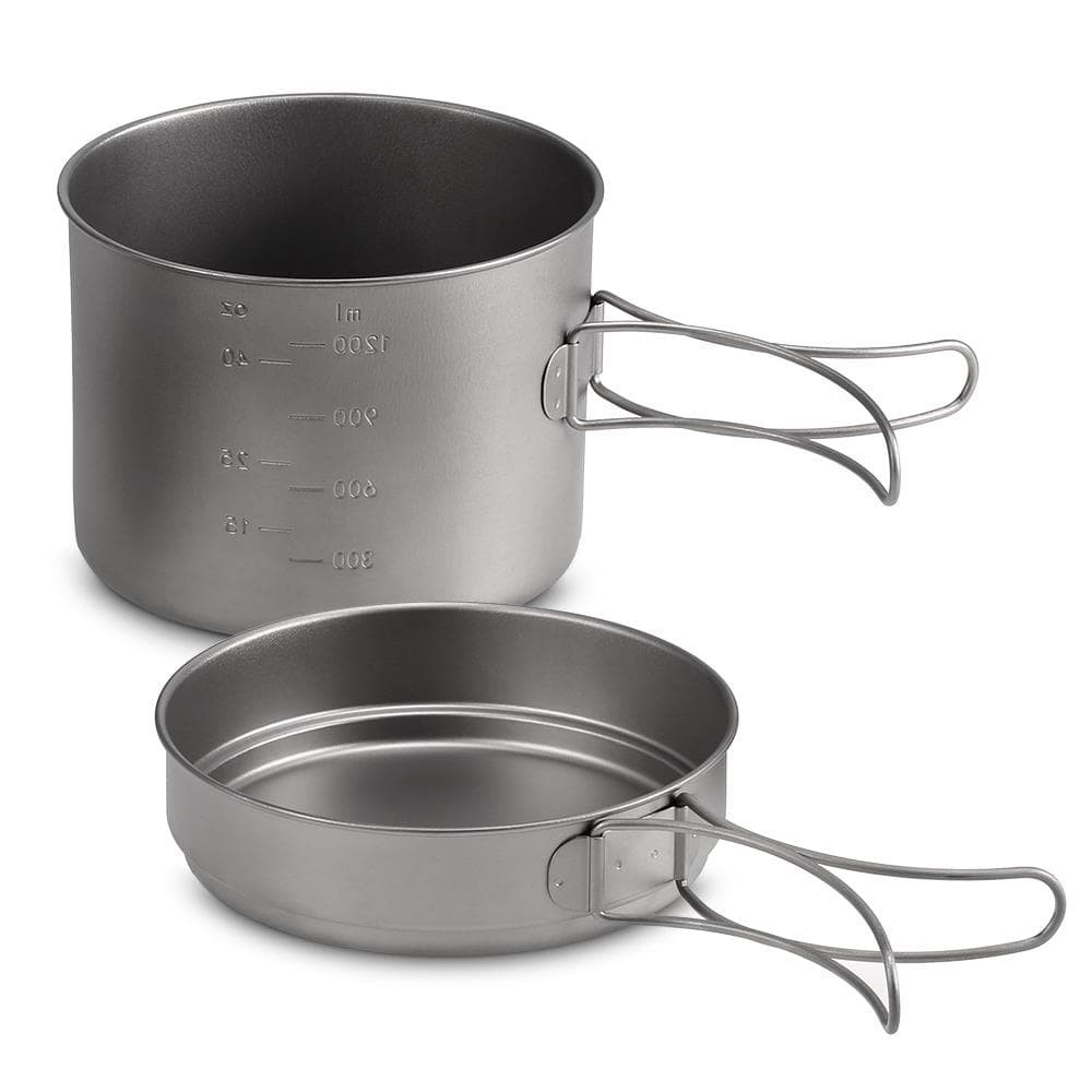 1100ML / 1600ML Titanium Pot Pan Set Super Lightweight Camping Cookware Set Portable Cooking Tool 1600ml pot