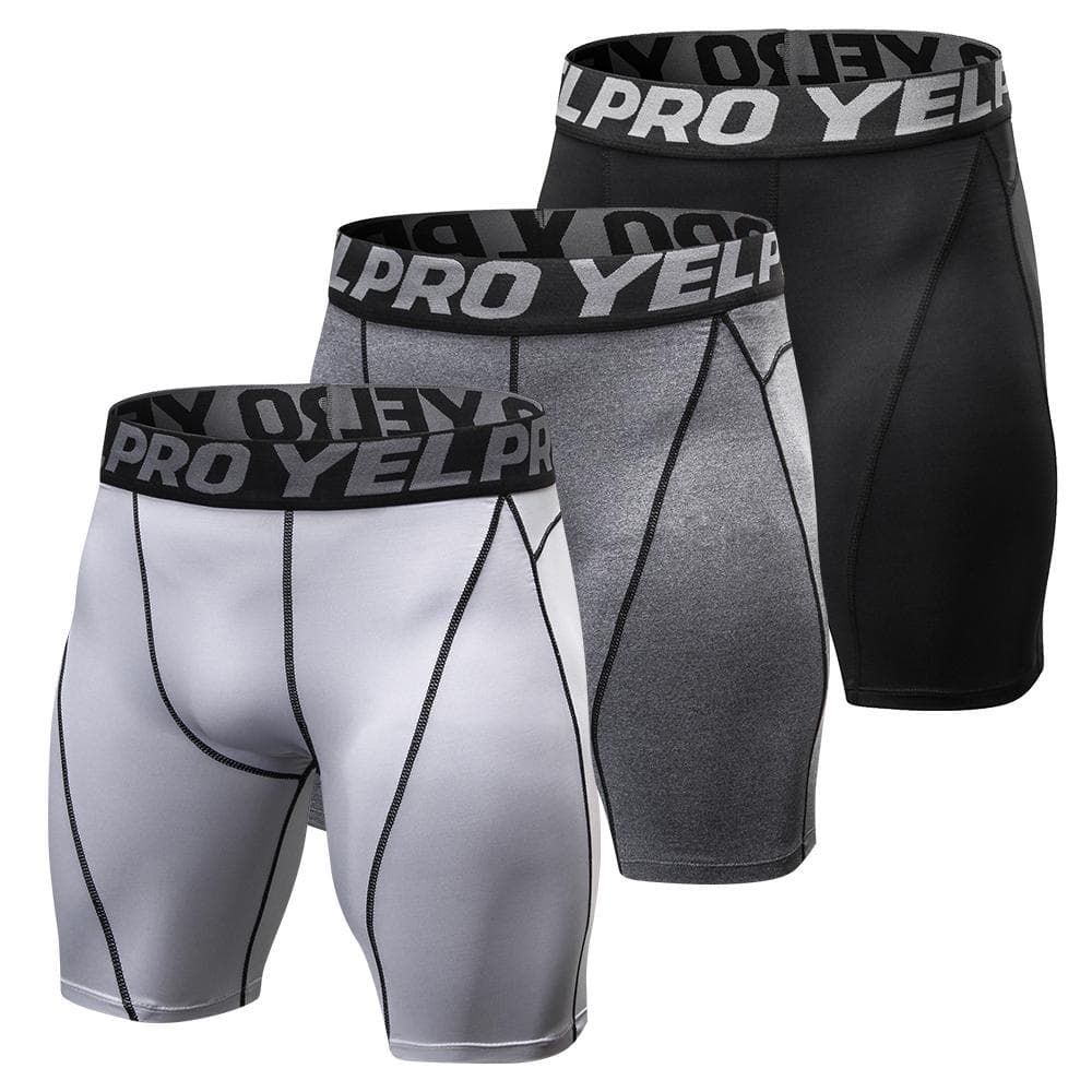 3 Pack Men Compression Shorts Active Workout Underwear Black&Grey&WhiteS