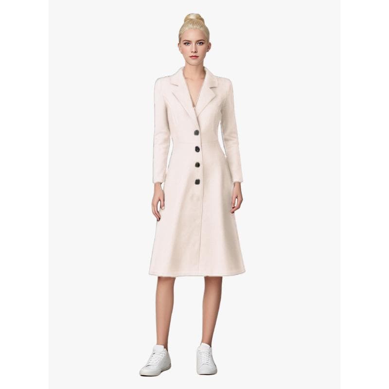 Autumn and Winter Extended Women's Woolen Jacket Long-sleeved Casual Versatile Fashion Casual Trench Coat XL white