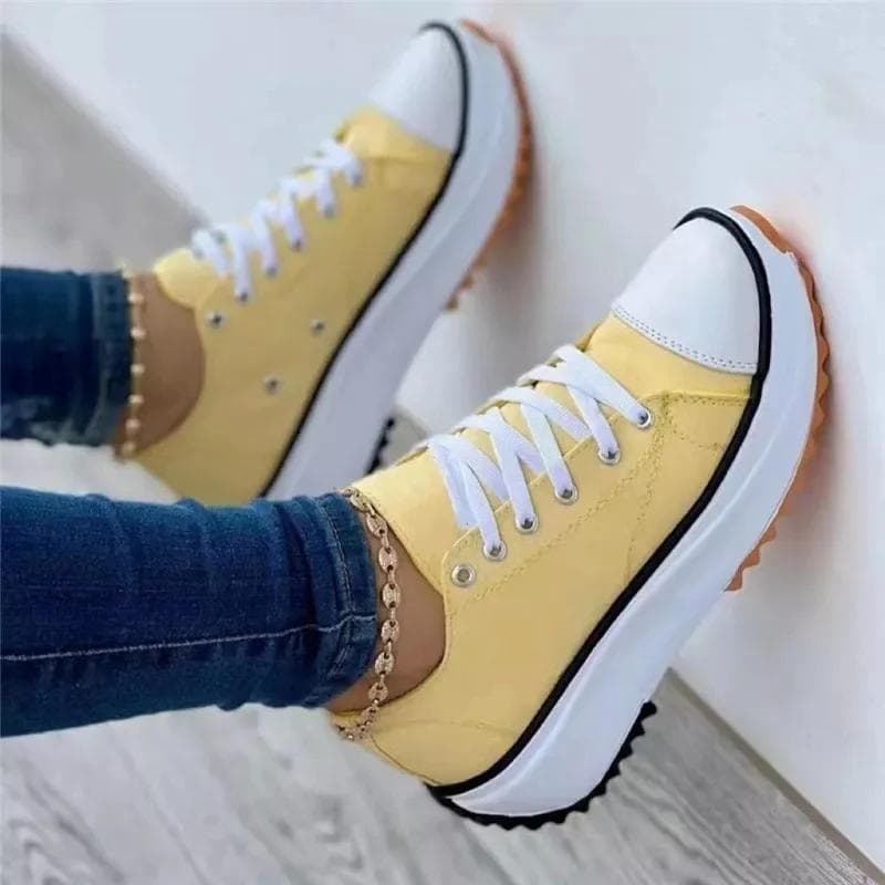 Speedy Classic White Canvas Shoes Women Sneakers Solid Lace-Up Casual Platform Shoes for Women 41