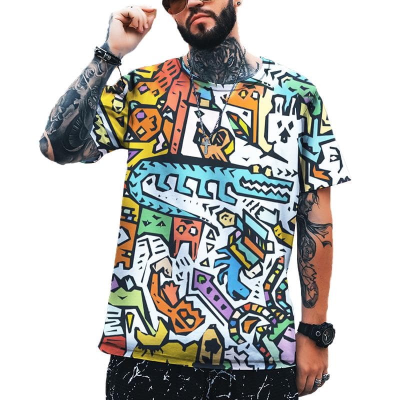 2022 New Men's Fashion Street Hip-hop Graffiti 3d Printing T-shirt 6XL