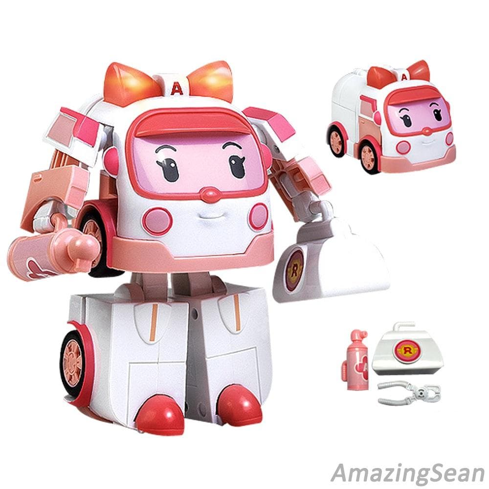 Origin Korea Model - Robocar Poli Transformer Deluxe 4pcs (POLI + ROY + AMBER + HELLY) Robot Toy by Academy 18. X 16.5 X 13 cm