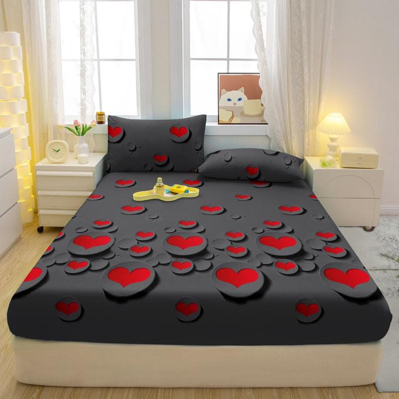 1 Simple Modern Heart-Shaped Printed Matte Fitted Sheet, Bedroom Printed Bed Cover, Bedding (Excluding Pillowcases) 71x132cm