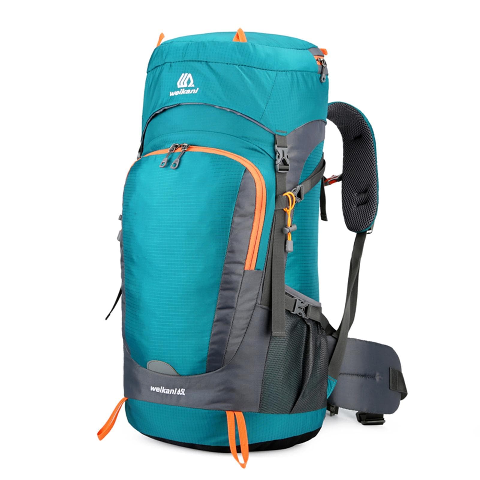 65L Water-resistant Hiking Backpack with Rain Cover Outdoor Sport Travel Daypack for Camping lake blue