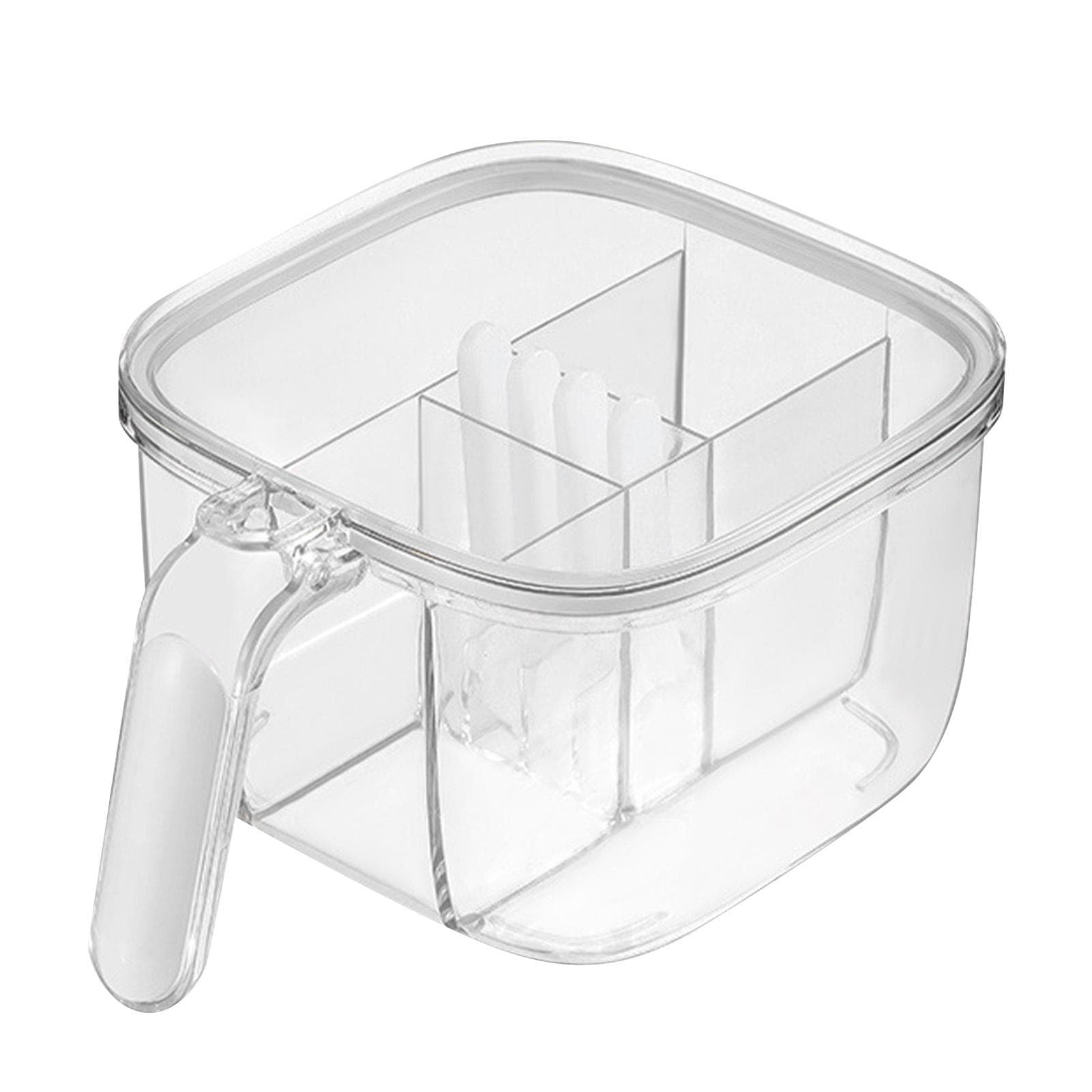 Seasoning Box 4 Compartments Transparent Window Strong PET Seasoning Jar with 4 Spoons for Home White