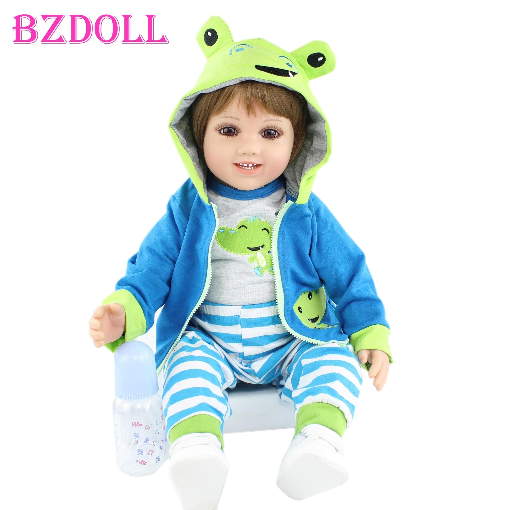 BZDOLL 60cm Reborn Baby Boy Doll for Girl and Boy Growth Partners (Cloth Body, Soft Silicone Limb) Lifelike 24 inch Toddler Alive Bebe Boy-2, Cloth Body